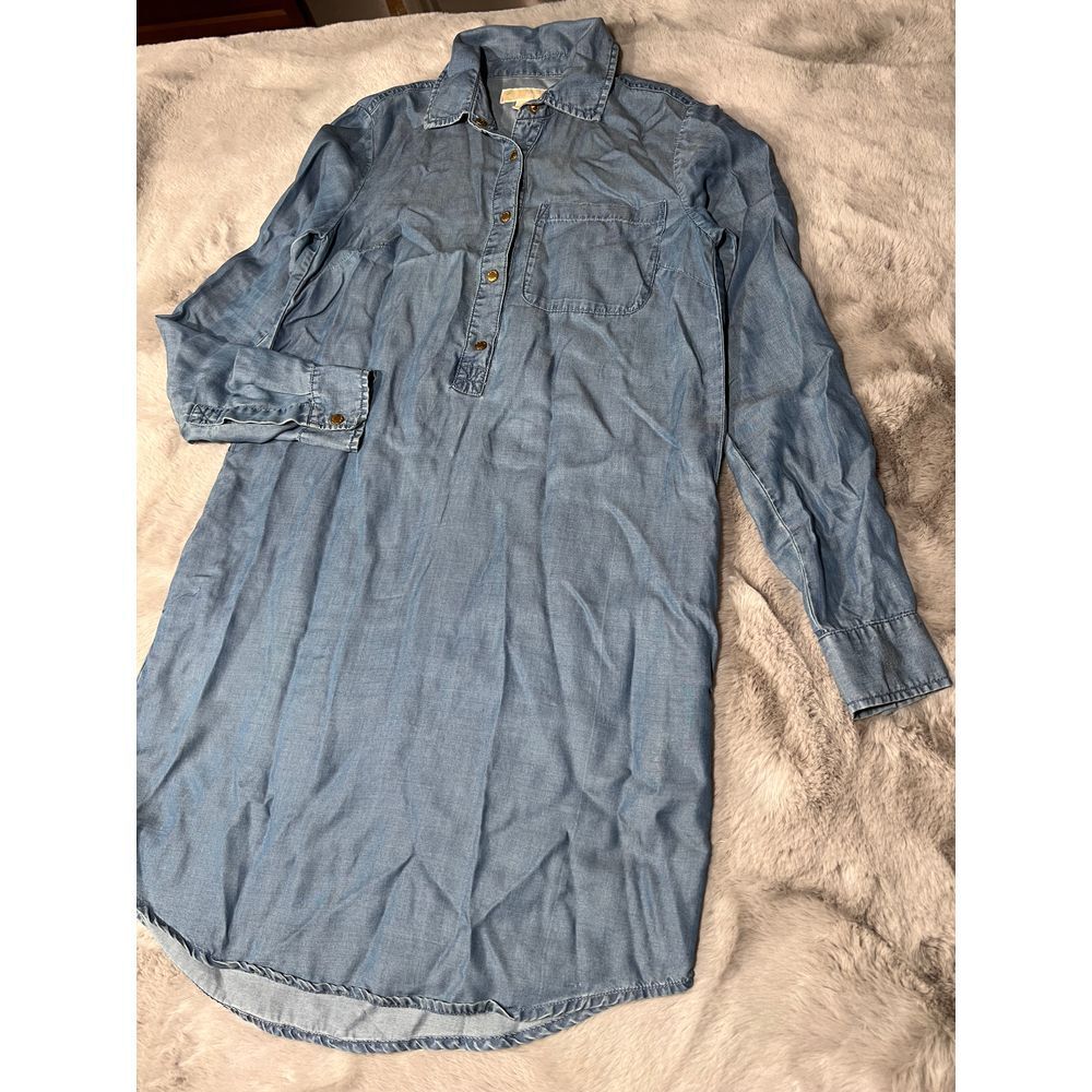 Michael Kors Denim Shirt Dress Long Sleeve Casual XS - Picture 3 of 16